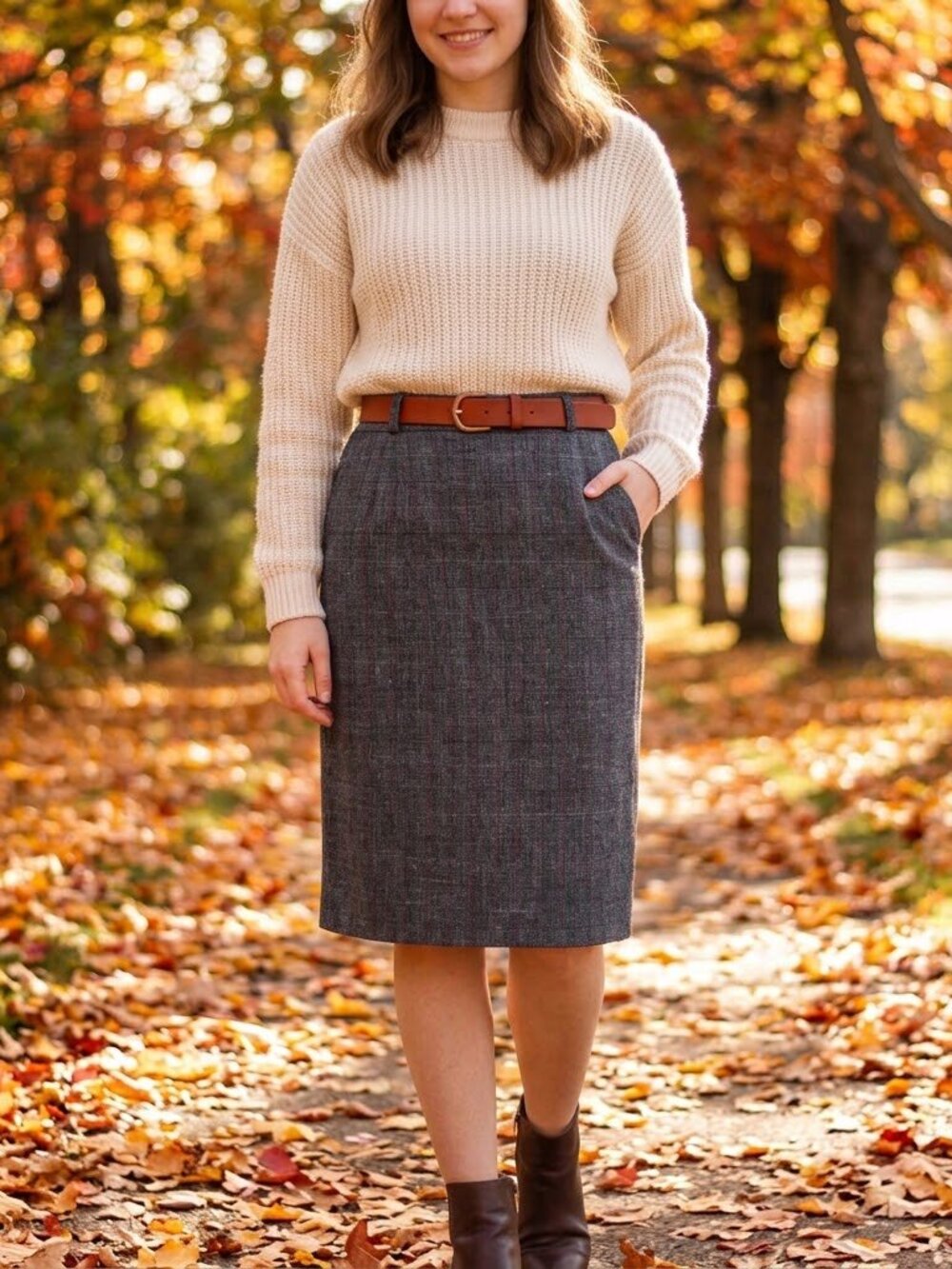 Vintage 90s Worthington Red Grey Wool Blend Pencil Skirt Size 14  (Modern 8-10)